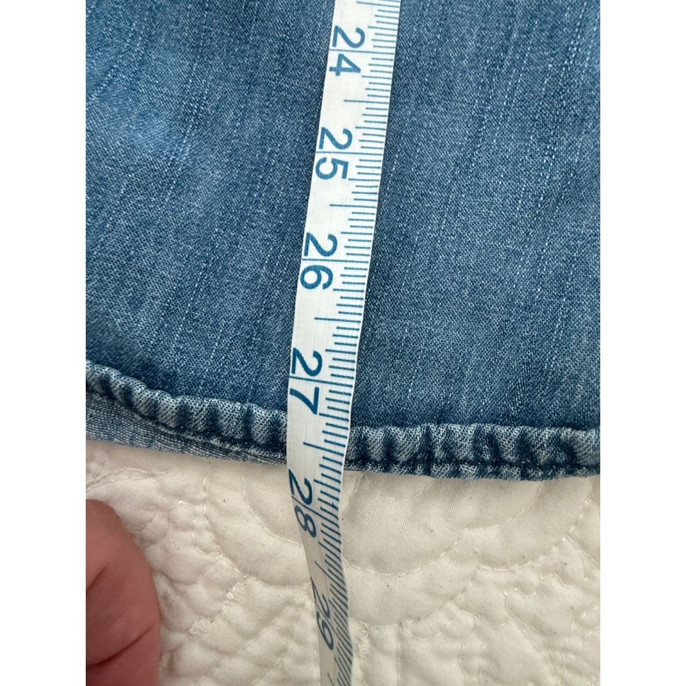 Stradivarius Denim Pearl Snap Shirt Mens Medium Blue Western Long Sleeve Slim - Picture 6 of 10